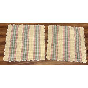 2- Jane Wilner Designs  Standard Pillow Euro Shams Gingham Pink Yellow  Green